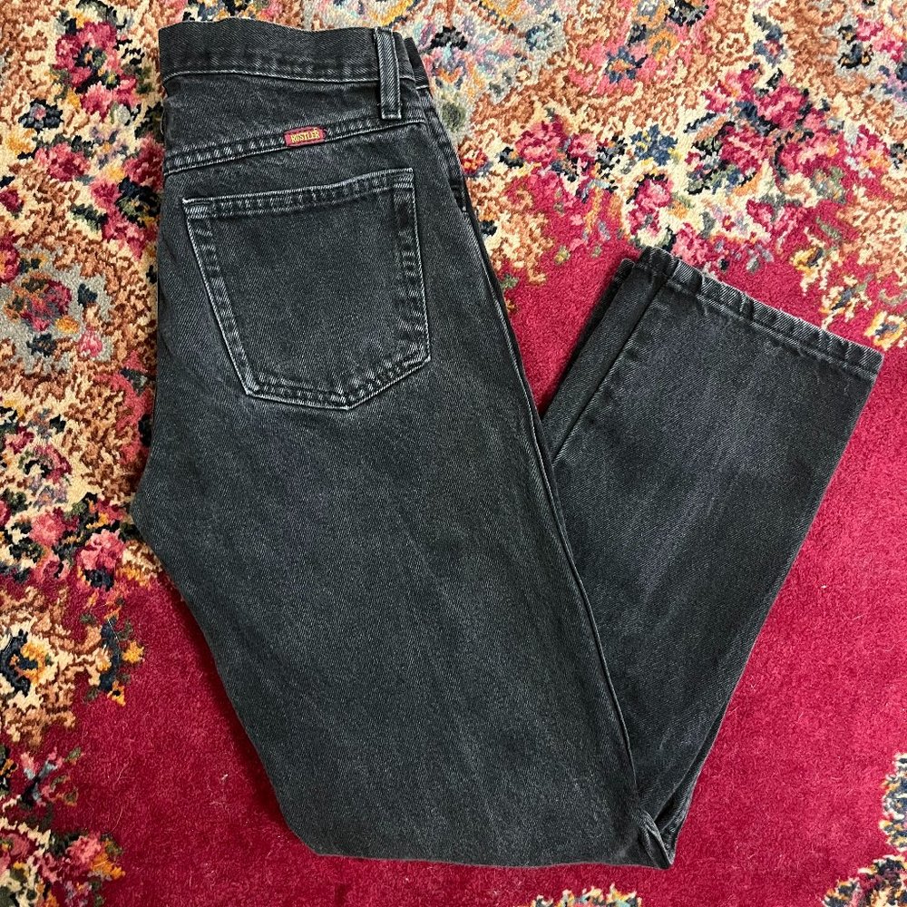 Vintage Rustler Faded Black Straight Leg Mid Rise Jeans